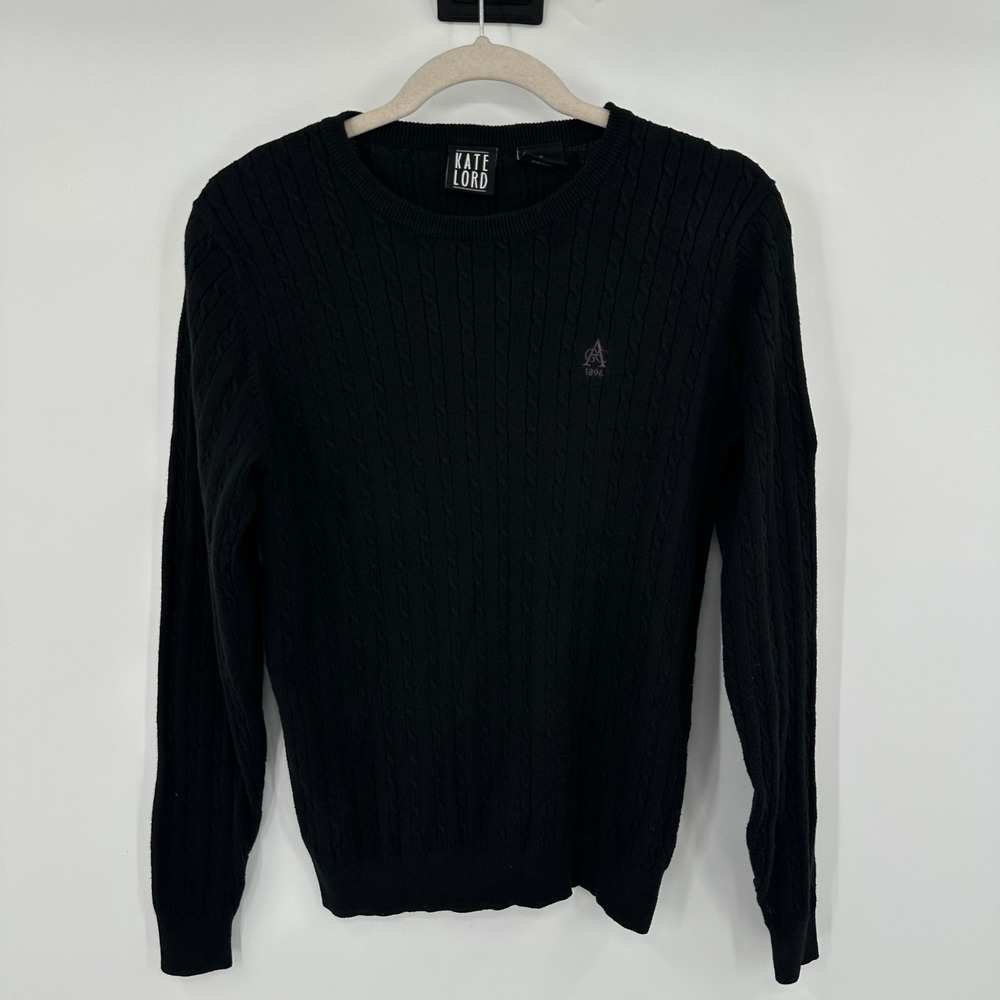 Kate Lord Black Cable Knit Sweater Aronimink AT&T National Logo Embroidered Sz S